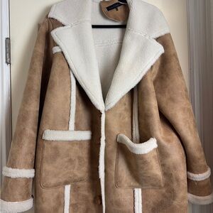 House of Harlow 1960 Teddy Jacket in Brown and Cream